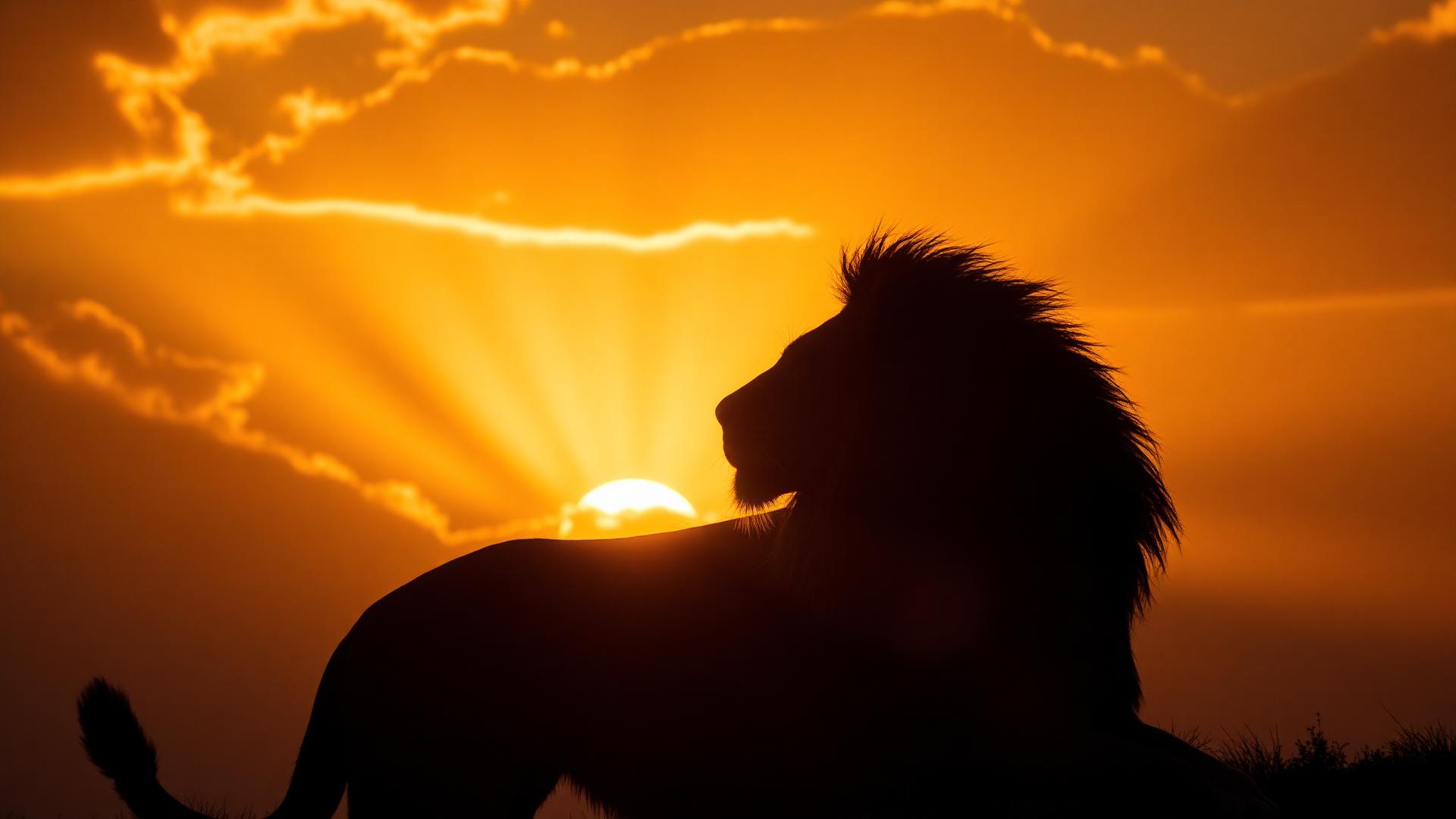 Lion silhouette at golden dawn